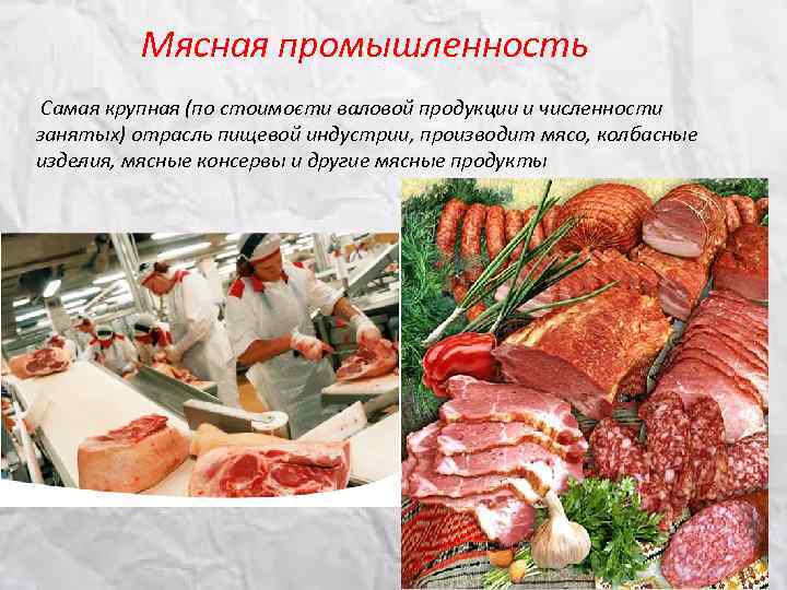 Мясная промышленность Самая крупная (по стоимо ти валовой продукции и численности с занятых) отрасль