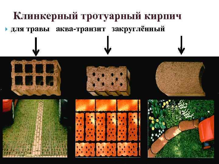 Клинкерный тротуарный кирпич для травы аква-транзит закруглённый 