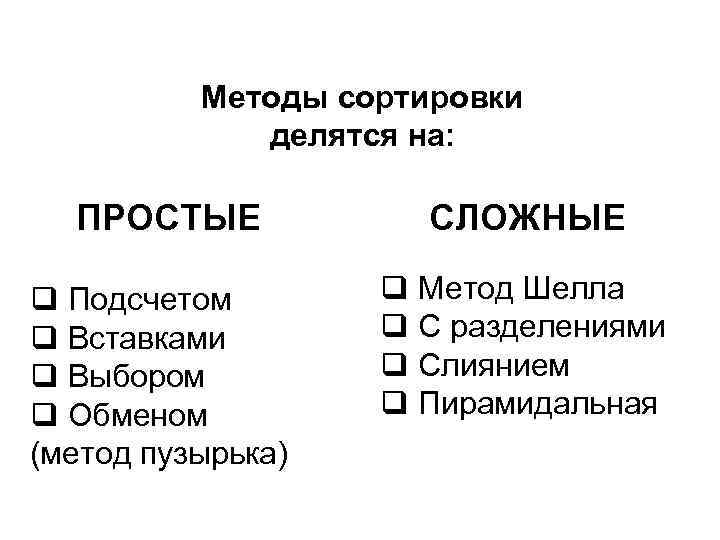 Методы сортировки массивов презентация