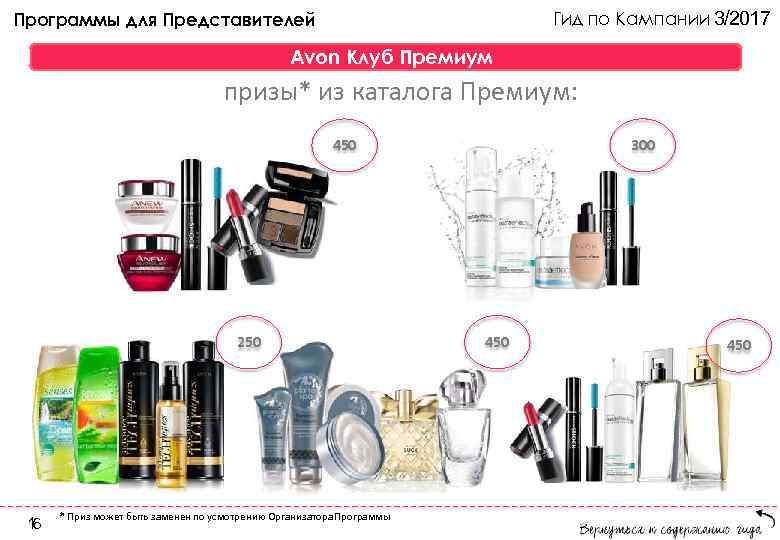 Гид по Кампании 3/2017 Программы для Представителей Avon Клуб Премиум призы* из каталога Премиум: