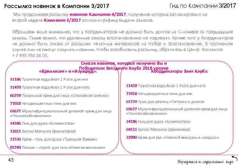 Рассылка новинок в Компании 3/2017 Гид по Кампании 3/2017 Мы продолжаем рассылку новинок Кампании