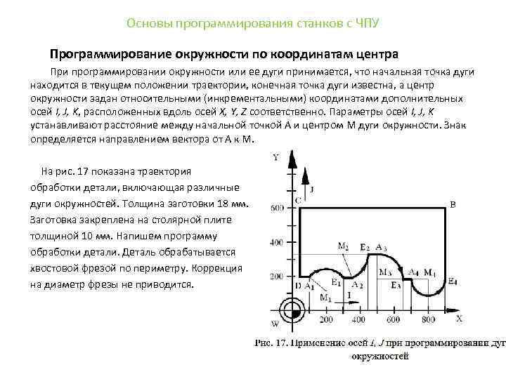 Основы программирования станков с ЧПУ Программирование окружности по координатам центра При программировании окружности или