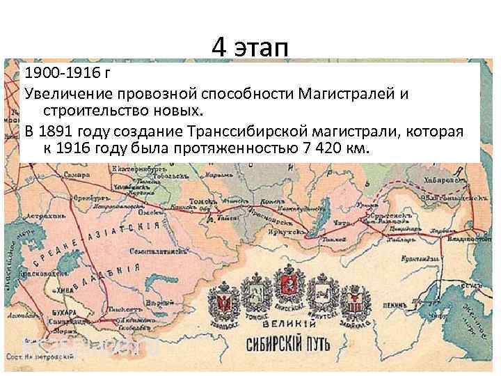 4 этап 1900 -1916 г Увеличение провозной способности Магистралей и строительство новых. В 1891