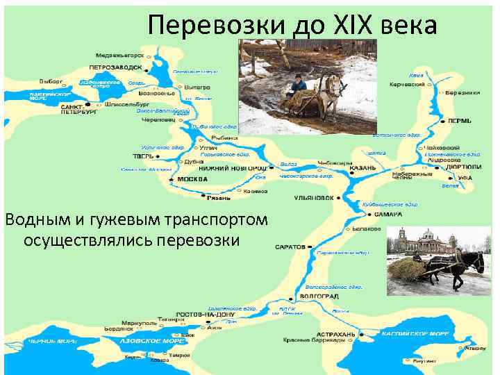 Перевозки до XIX века Водным и гужевым транспортом осуществлялись перевозки 