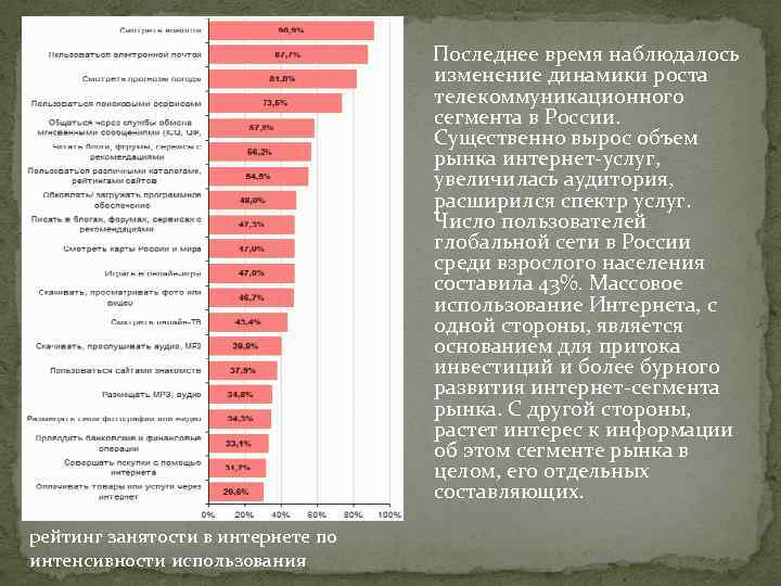 Последнее время наблюдалось изменение динамики роста телекоммуникационного сегмента в России. Существенно вырос объем рынка