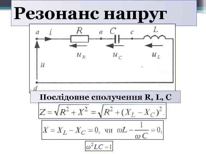 Резонанс напруг Послідовне сполучення R, L, C 