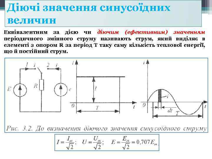 Діючі значення синусоїдних величин Еквівалентним за дією чи діючим (ефективним) значенням періодичного змінного струму