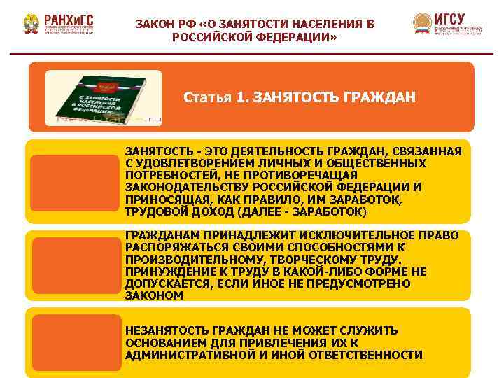 Проект федерального закона о занятости населения в российской федерации