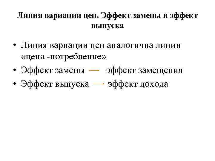 Линия вариации цен. Эффект замены и эффект выпуска • Линия вариации цен аналогична линии