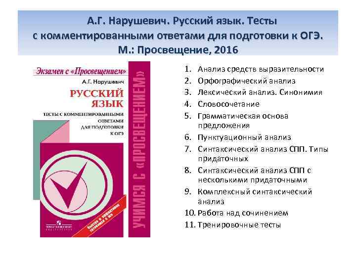 А. Г. Нарушевич. Русский язык. Тесты с комментированными ответами для подготовки к ОГЭ. М.