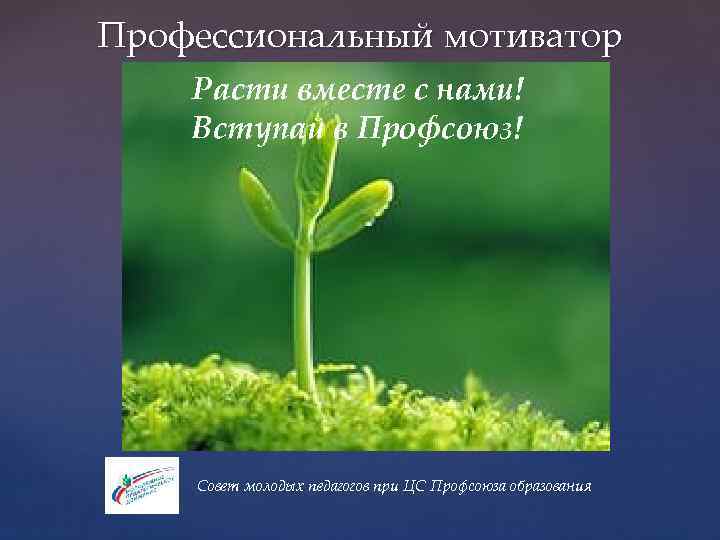 Профессиональный мотиватор Расти вместе с нами! Вступай в Профсоюз! Совет молодых педагогов при ЦС