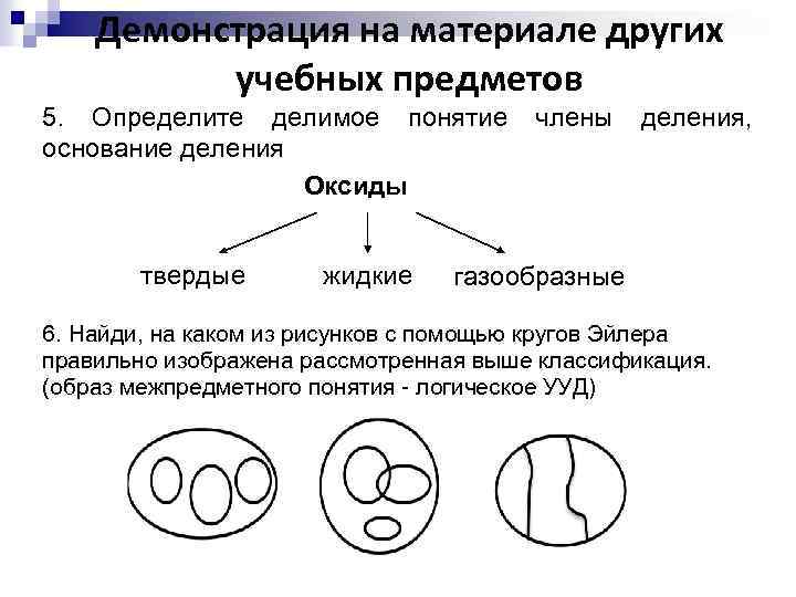 Демонстрация на материале других учебных предметов 5. Определите делимое понятие члены деления, основание деления