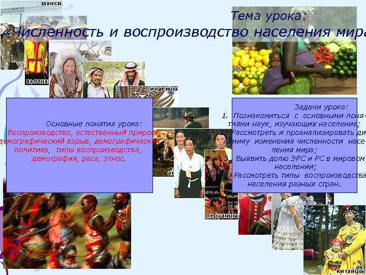 Тема урока: «Численность и воспроизводство населения мира Основные понятия урока: Воспроизводство, естественный прирост, демографический
