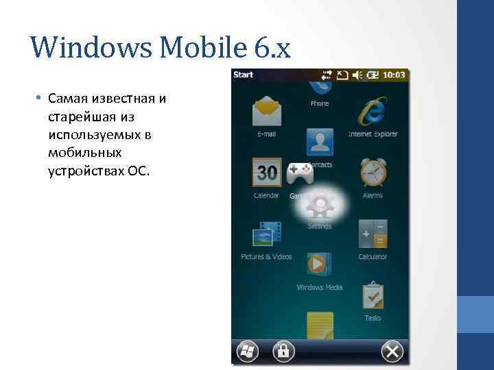 Windows Mobile 6. x • Самая известная и старейшая из используемых в мобильных устройствах