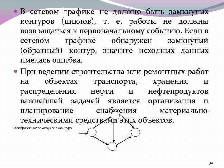  В сетевом графике не должно быть замкнутых контуров (циклов), т. е. работы не