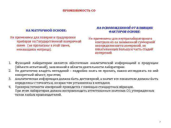 ПРИМЕНИМОСТЬ СО НА МАТРИЧНОЙ ОСНОВЕ: Не применимы для поверки и градуировки приборов по Государственной