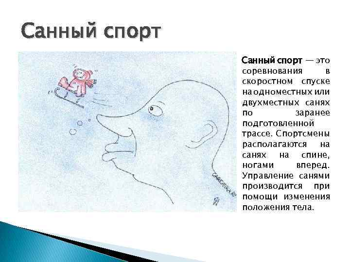 Санный спорт — это соревнования в скоростном спуске на одноместных или двухместных санях по