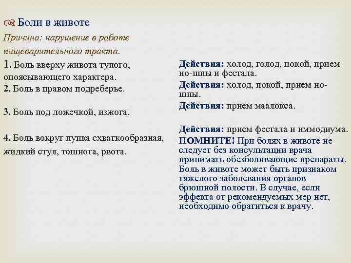  Боли в животе Причина: нарушение в работе пищеварительного тракта. 1. Боль вверху живота