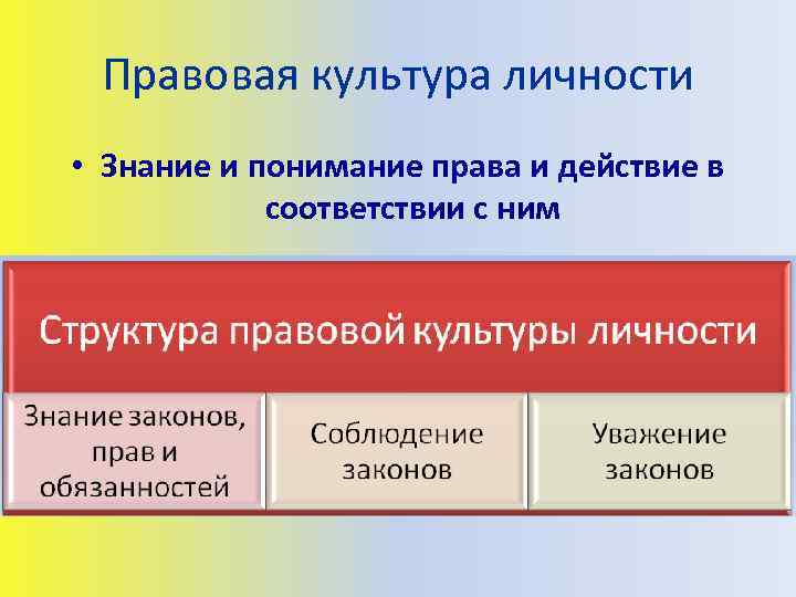 Правовая культура личности • Знание и понимание права и действие в соответствии с ним