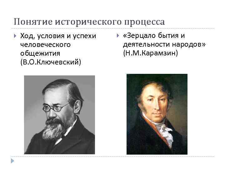 Понятие исторического процесса Ход, условия и успехи человеческого общежития (В. О. Ключевский) «Зерцало бытия