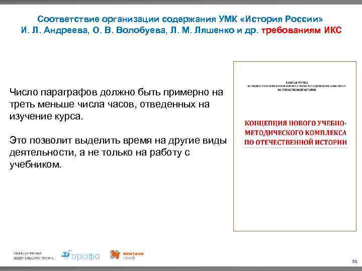 Соответствие организации содержания УМК «История России» И. Л. Андреева, О. В. Волобуева, Л. М.