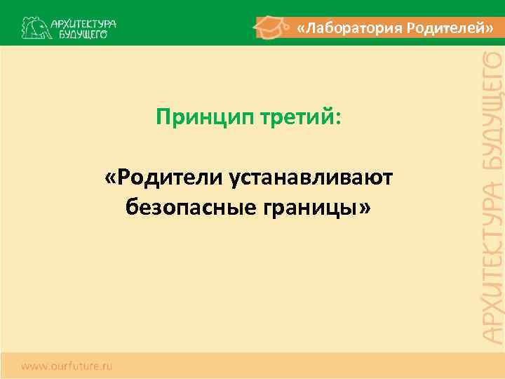  «Лаборатория Родителей» Принцип третий: «Родители устанавливают безопасные границы» 