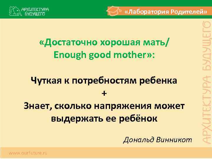  «Лаборатория Родителей» «Достаточно хорошая мать/ Enough good mother» : Чуткая к потребностям ребенка