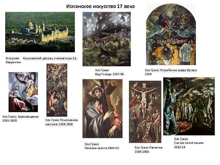 Испанское искусство 17 века Эскориал Королевский дворец и монастырь Св. Лаврентия Эль Греко Вид