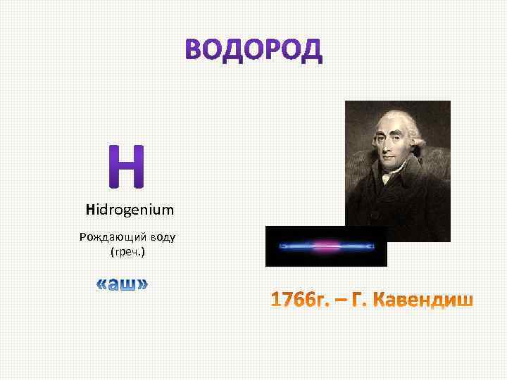 Hidrogenium Рождающий воду (греч. ) 