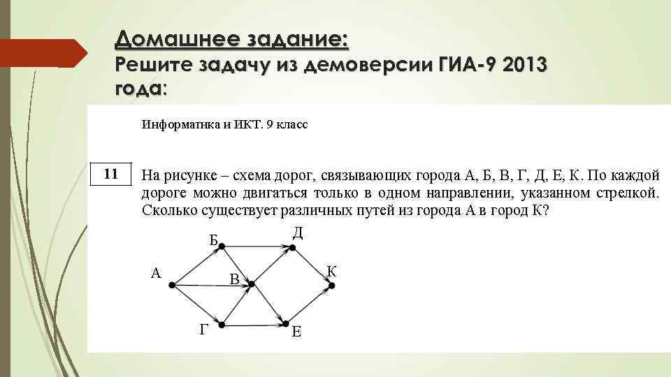 Домашнее задание: Решите задачу из демоверсии ГИА-9 2013 года: 