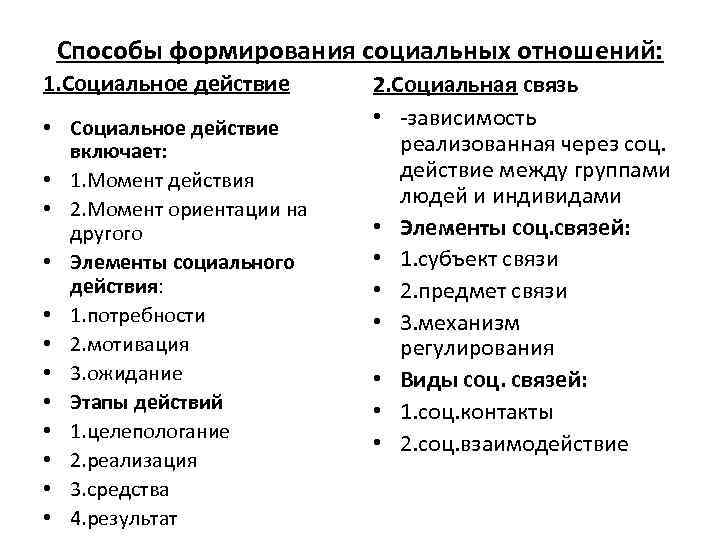 Способы формирования социальных отношений: 1. Социальное действие • Социальное действие включает: • 1. Момент