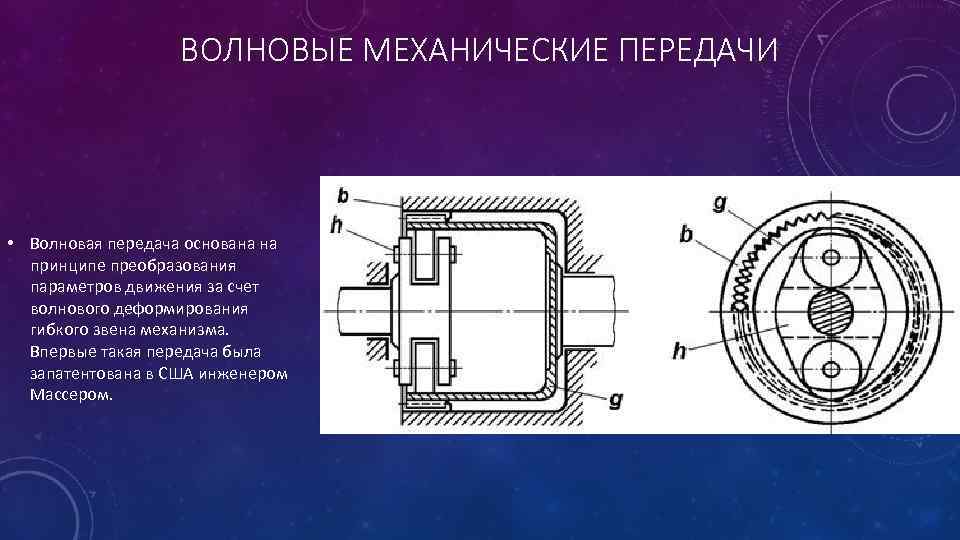 ВОЛНОВЫЕ МЕХАНИЧЕСКИЕ ПЕРЕДАЧИ • Волновая передача основана на принципе преобразования параметров движения за счет