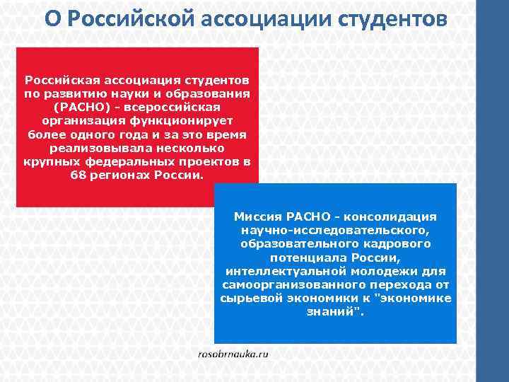 О Российской ассоциации студентов Российская ассоциация студентов по развитию науки и образования (РАСНО) -