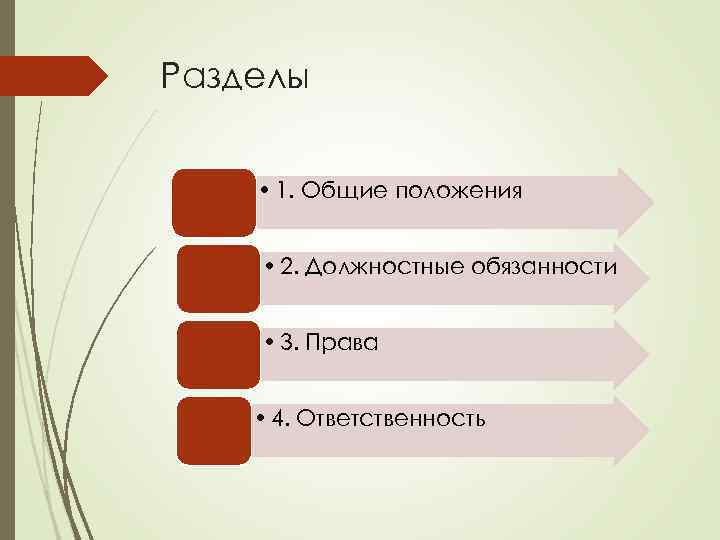 Разделы • 1. Общие положения • 2. Должностные обязанности • 3. Права • 4.