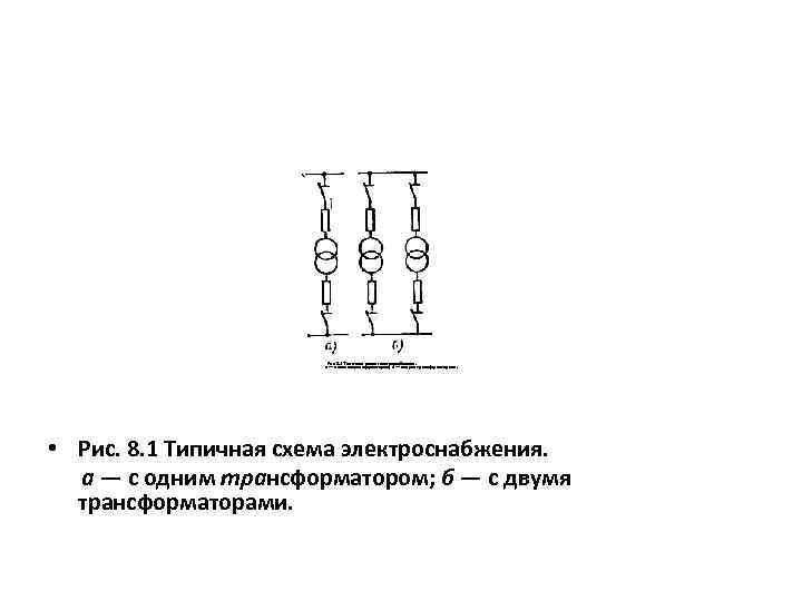 Рис. 8. 1 Типичная схема электроснабжения. а — с одним трансформатором; б — с