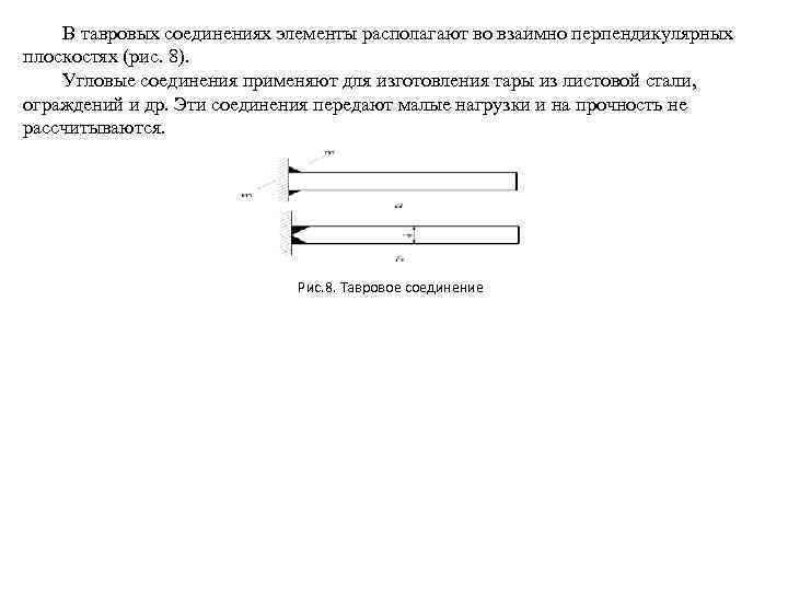 В тавровых соединениях элементы располагают во взаимно перпендикулярных плоскостях (рис. 8). Угловые соединения применяют