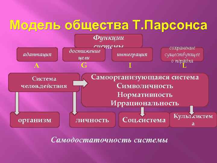 Согласно концепции парсонса подсистема общества которая выполняет функцию удержания образца