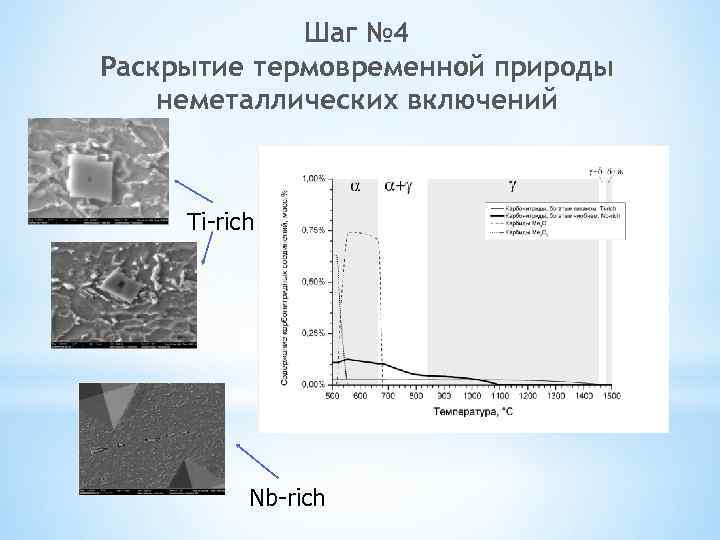 Шаг № 4 Раскрытие термовременной природы неметаллических включений Ti-rich Nb-rich 