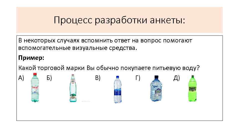 Процесс разработки анкеты: В некоторых случаях вспомнить ответ на вопрос помогают вспомогательные визуальные средства.