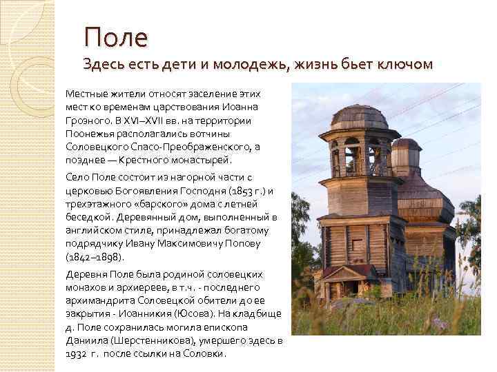 Поле Здесь есть дети и молодежь, жизнь бьет ключом Местные жители относят заселение этих