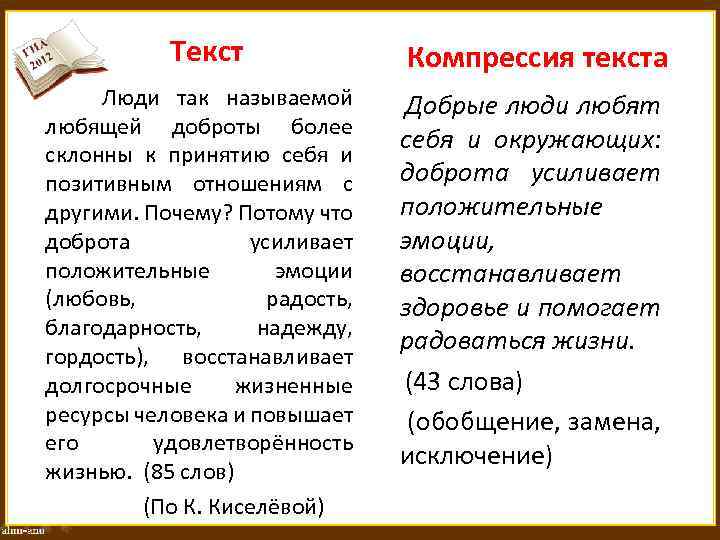 Текст Компрессия текста Люди так называемой Добрые люди любят любящей доброты более себя и