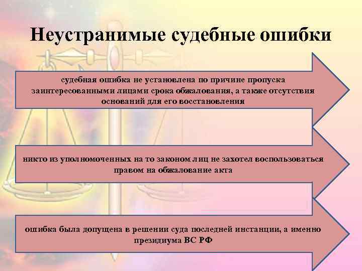 Неустранимые судебные ошибки судебная ошибка не установлена по причине пропуска заинтересованными лицами срока обжалования,