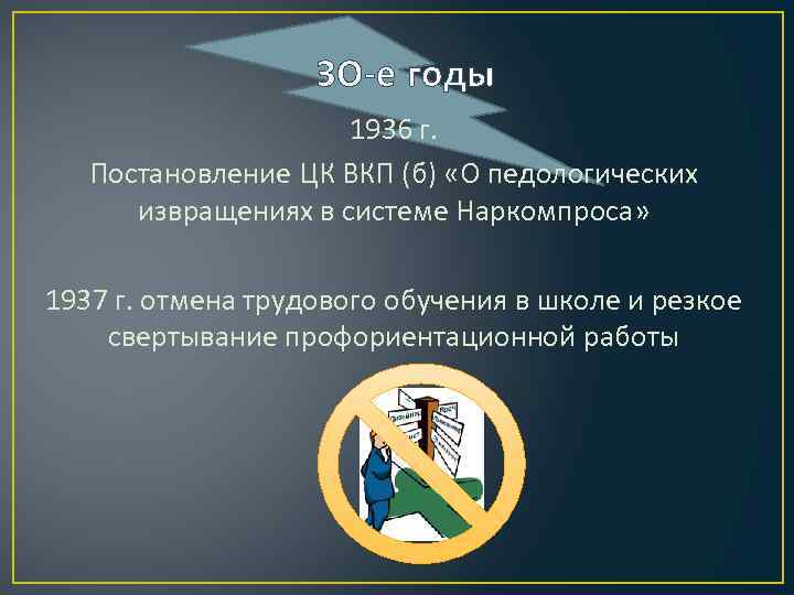 ЗО-е годы 1936 г. Постановление ЦК ВКП (б) «О педологических извращениях в системе Наркомпроса»