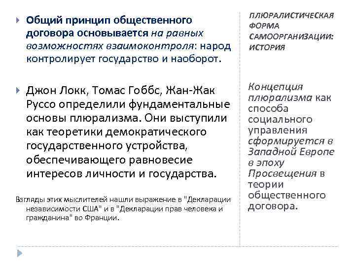  Общий принцип общественного договора основывается на равных возможностях взаимоконтроля: народ контролирует государство и
