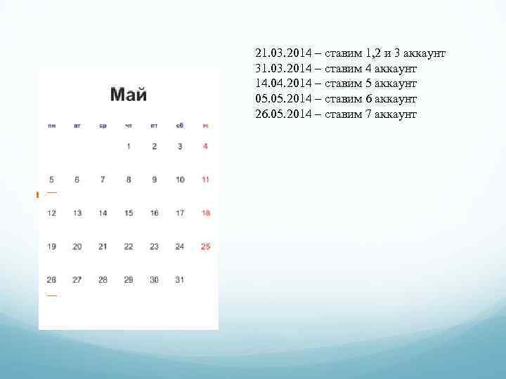21. 03. 2014 – ставим 1, 2 и 3 аккаунт 31. 03. 2014 –