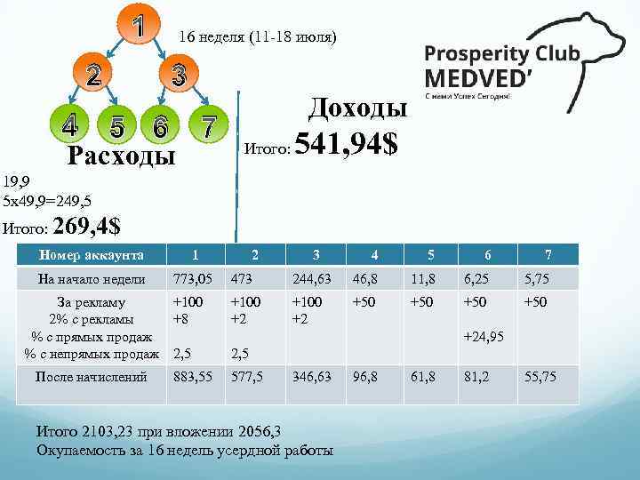 1 2 16 неделя (11 -18 июля) 3 4 5 6 7 Расходы Доходы