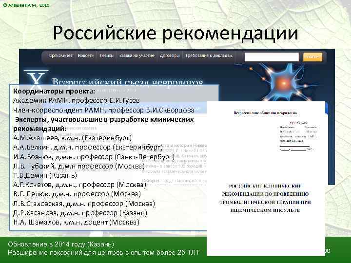 © Алашеев А. М. , 2015 Российские рекомендации Координаторы проекта: Академик РАМН, профессор Е.