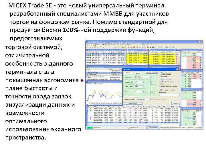  MICEX Trade SE - это новый универсальный терминал, разработанный специалистами ММВБ для участников