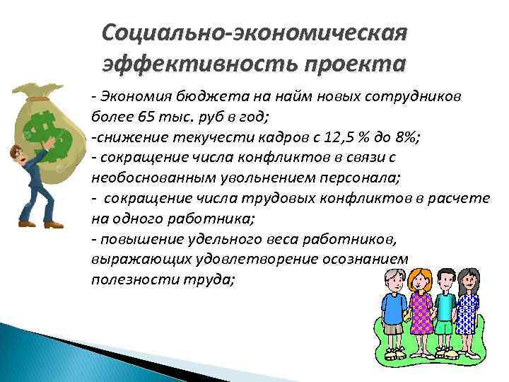 Социально-экономическая эффективность проекта - Экономия бюджета на найм новых сотрудников более 65 тыс. руб