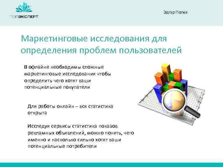 Эдгар Полех Маркетинговые исследования для определения проблем пользователей В офлайне необходимы сложные маркетинговые исследования